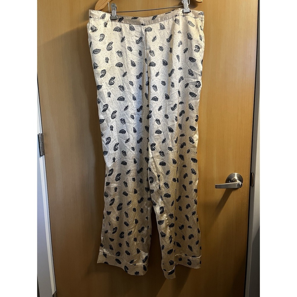 Topshop Womens Cream Elastic Waist Feather Print Satin Pajama Pants Size 12